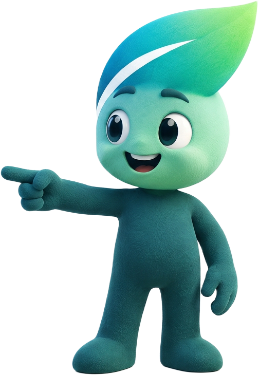 Benny, de mascotte van Energie Select, wijst naar het formulier